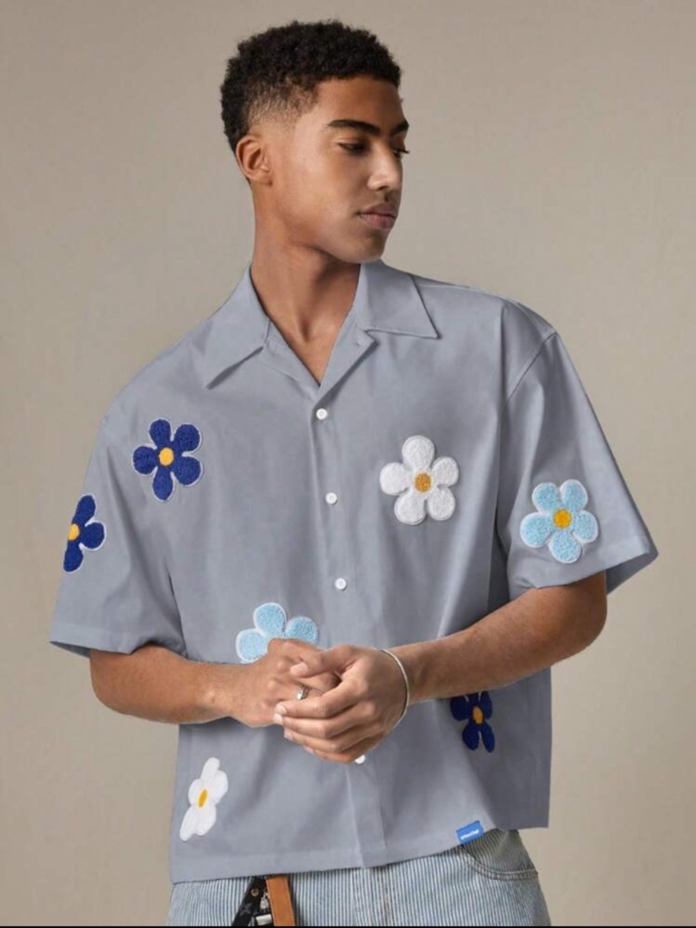 SHEIN Loose Fit Floral Patch Button Down